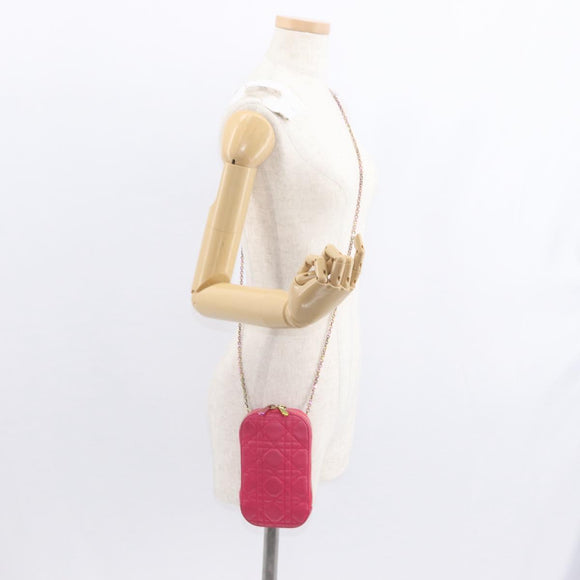 Christian Dior Cannage Phone Chain Shoulder Pouch 2way Pink Gold Auth 156668V