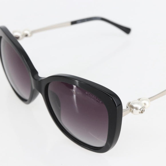CHANEL Coco Pearl Sunglasses metal Black 5339-H CC Auth 156688