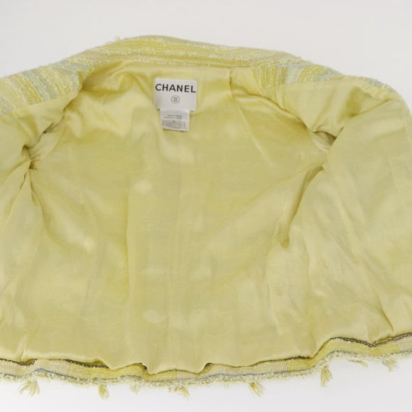 CHANEL Jacket Tweed Yellow Silver CC Auth 156695M