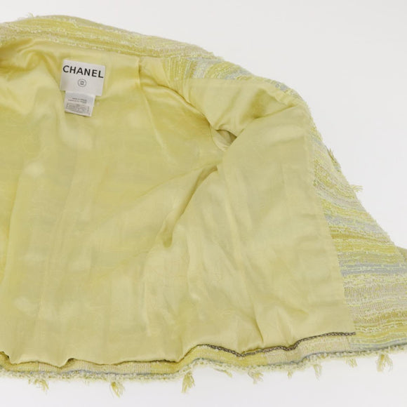 CHANEL Jacket Tweed Yellow Silver CC Auth 156695M
