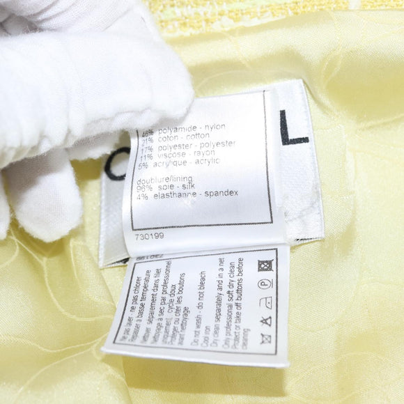 CHANEL Jacket Tweed Yellow Silver CC Auth 156695M