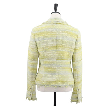 CHANEL Jacket Tweed Yellow Silver CC Auth 156695M - 0