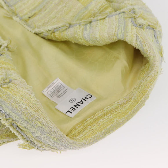 CHANEL Jacket Tweed Yellow Silver CC Auth 156695M