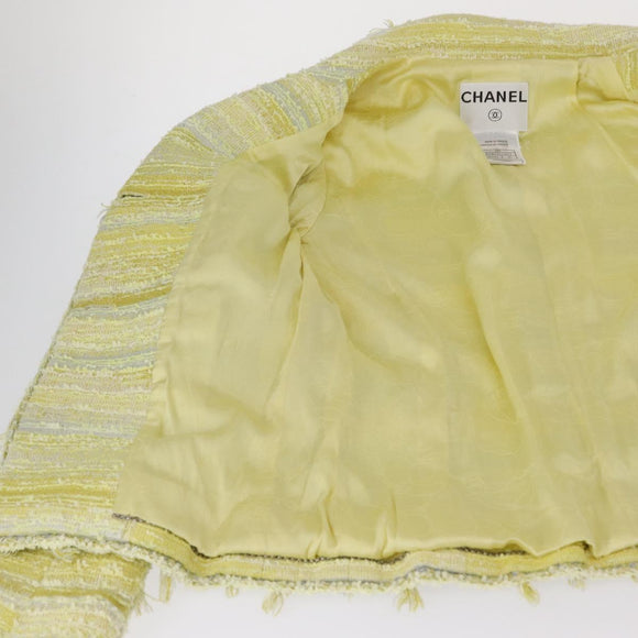 CHANEL Jacket Tweed Yellow Silver CC Auth 156695M