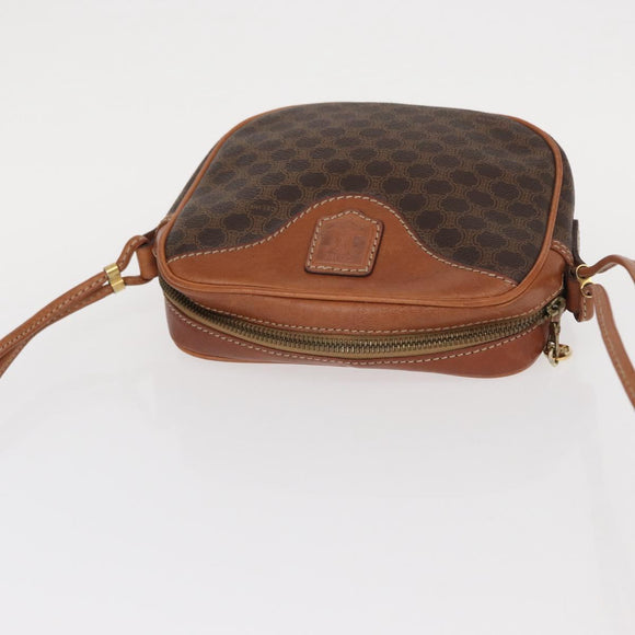 CELINE Macadam Canvas Shoulder Bag PVC Leather Brown Gold Auth 156702