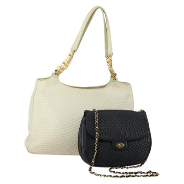 BALLY Tote Bag Leather 2 Set Black Ivory Auth 156704