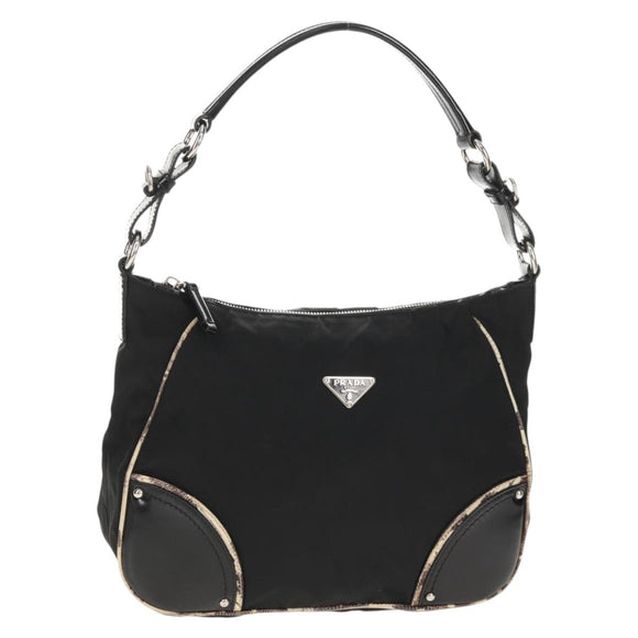 PRADA Shoulder Bag Nylon Black Silver Auth 156706V
