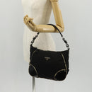 PRADA Shoulder Bag Nylon Black Silver Auth 156706V-26