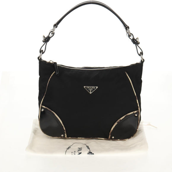 PRADA Shoulder Bag Nylon Black Silver Auth 156706V