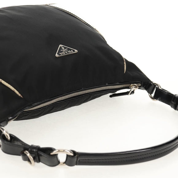 PRADA Shoulder Bag Nylon Black Silver Auth 156706V