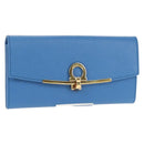 Salvatore Ferragamo Gancini Long Wallet Leather Blue Gold Auth 156708V-1