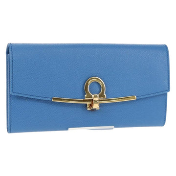 Salvatore Ferragamo Gancini Long Wallet Leather Blue Gold Auth 156708V