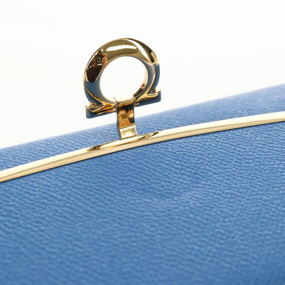 Salvatore Ferragamo Gancini Long Wallet Leather Blue Gold Auth 156708V