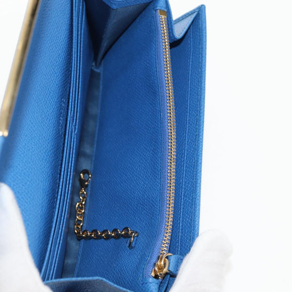 Salvatore Ferragamo Gancini Long Wallet Leather Blue Gold Auth 156708V