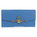 Salvatore Ferragamo Gancini Long Wallet Leather Blue Gold Auth 156708V-2