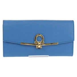 Salvatore Ferragamo Gancini Long Wallet Leather Blue Gold Auth 156708V - 0