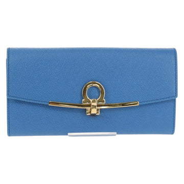 Salvatore Ferragamo Gancini Long Wallet Leather Blue Gold Auth 156708V - 0