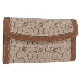 Christian Dior Honeycomb Canvas Long Wallet PVC Beige gold Auth 156709