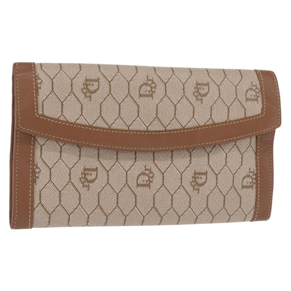 Christian Dior Honeycomb Canvas Long Wallet PVC Beige gold Auth 156709