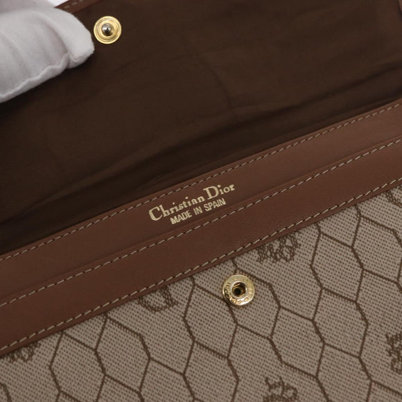 Christian Dior Honeycomb Canvas Long Wallet PVC Beige gold Auth 156709