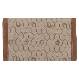 Christian Dior Honeycomb Canvas Long Wallet PVC Beige gold Auth 156709 - 0