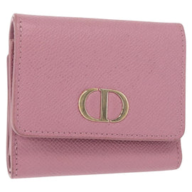 Christian Dior 30 Montaigne Compact Wallet Leather Pink Gold Auth 156710