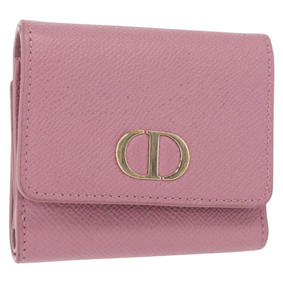 Christian Dior 30 Montaigne Compact Wallet Leather Pink Gold Auth 156710
