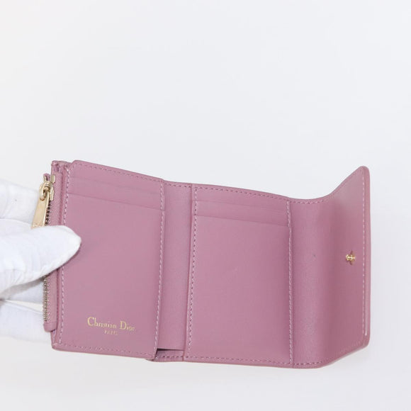 Christian Dior 30 Montaigne Compact Wallet Leather Pink Gold Auth 156710