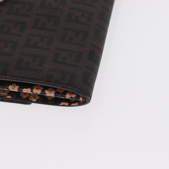 FENDI Zucchino Canvas Mamma Baguette Long Wallet PVC Brown Gold Auth 156711