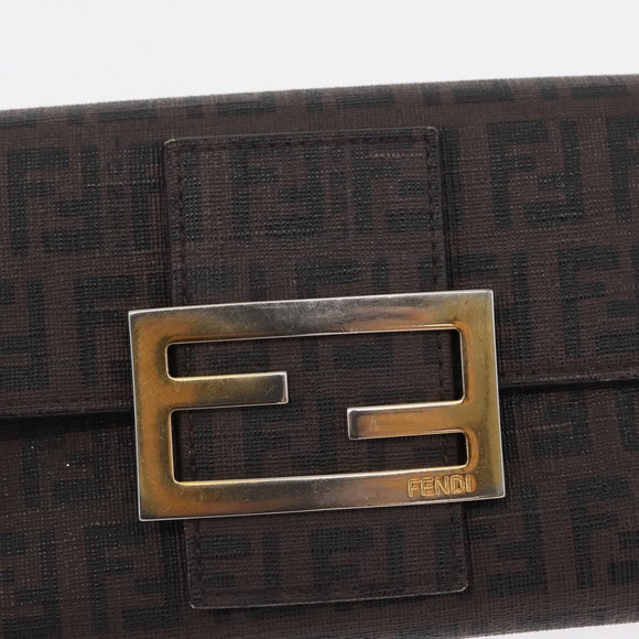 FENDI Zucchino Canvas Mamma Baguette Long Wallet PVC Brown Gold Auth 156711