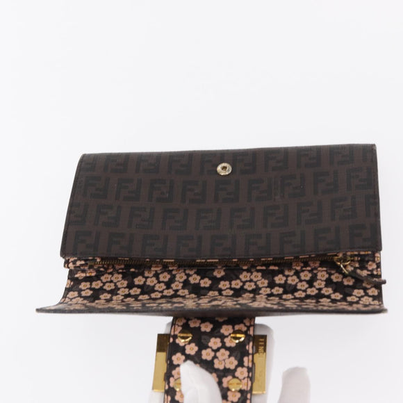 FENDI Zucchino Canvas Mamma Baguette Long Wallet PVC Brown Gold Auth 156711