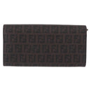 FENDI Zucchino Canvas Mamma Baguette Long Wallet PVC Brown Gold Auth 156711-2