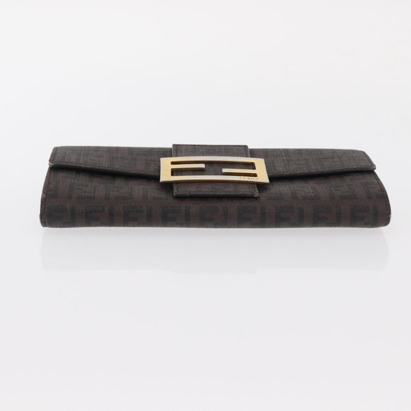 FENDI Zucchino Canvas Mamma Baguette Long Wallet PVC Brown Gold Auth 156711