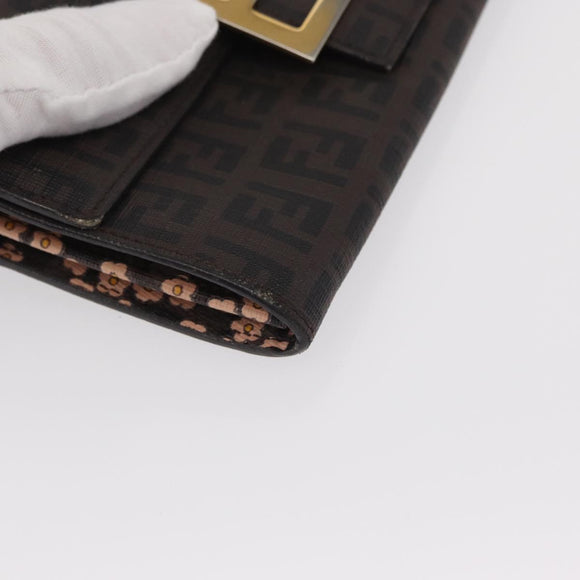 FENDI Zucchino Canvas Mamma Baguette Long Wallet PVC Brown Gold Auth 156711