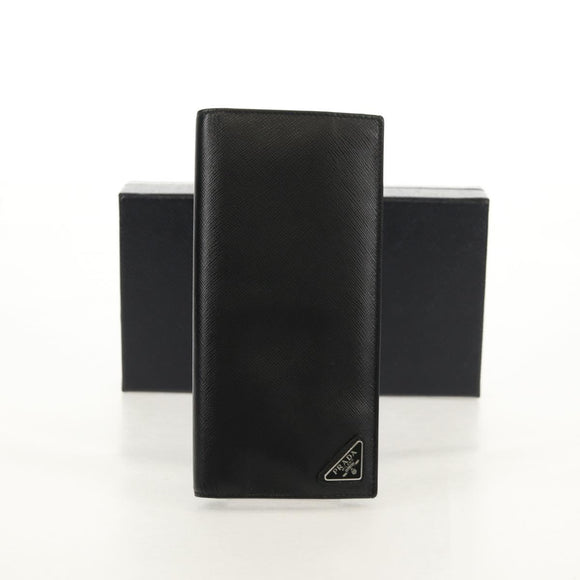 PRADA Wallet Safiano leather Black Auth 156712V