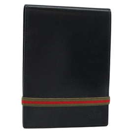 GUCCI Web Sherry Line Day Planner Cover Leather Outlet Black Auth 156713