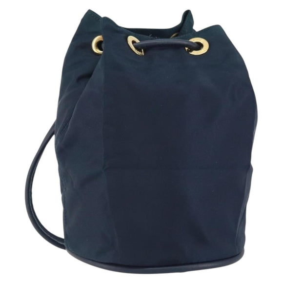 CELINE Circle Shoulder Bag Nylon Leather Navy Gold Auth 156729
