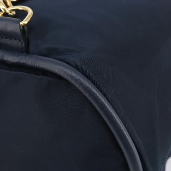 CELINE Circle Shoulder Bag Nylon Leather Navy Gold Auth 156729