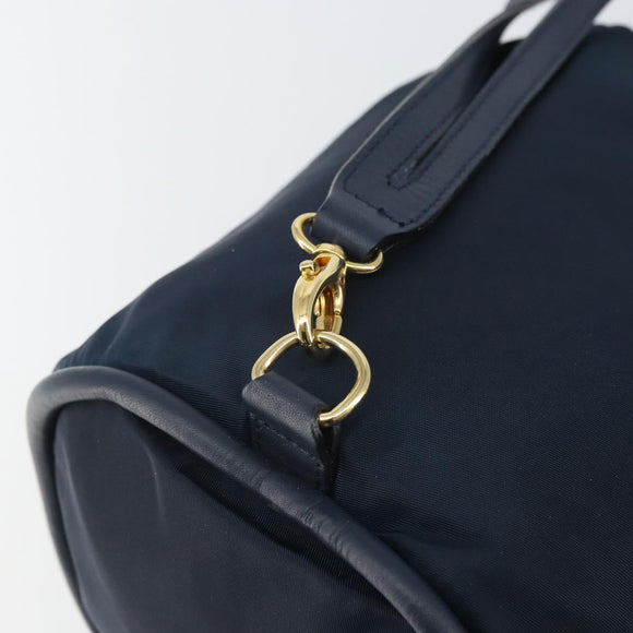 CELINE Circle Shoulder Bag Nylon Leather Navy Gold Auth 156729