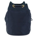 CELINE Circle Shoulder Bag Nylon Leather Navy Gold Auth 156729-13