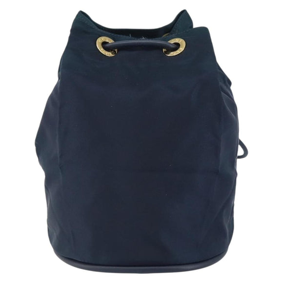 CELINE Circle Shoulder Bag Nylon Leather Navy Gold Auth 156729