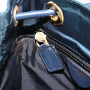 CELINE Circle Shoulder Bag Nylon Leather Navy Gold Auth 156729-22