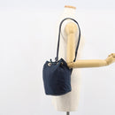 CELINE Circle Shoulder Bag Nylon Leather Navy Gold Auth 156729-24