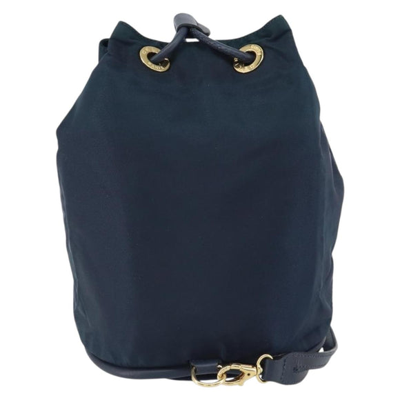 CELINE Circle Shoulder Bag Nylon Leather Navy Gold Auth 156729