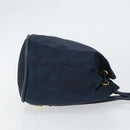 CELINE Circle Shoulder Bag Nylon Leather Navy Gold Auth 156729-3
