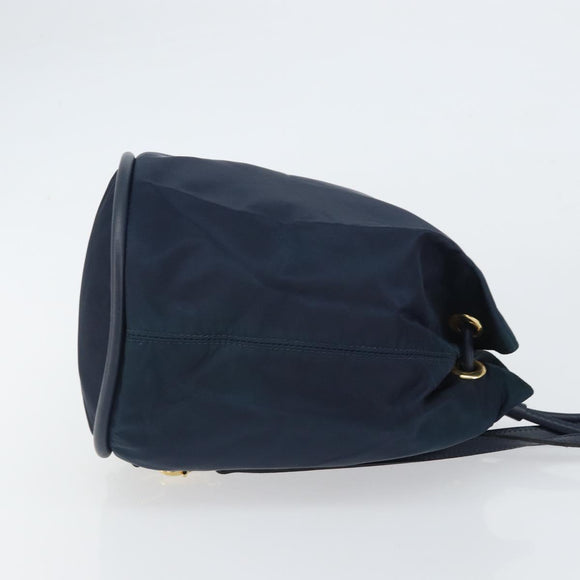 CELINE Circle Shoulder Bag Nylon Leather Navy Gold Auth 156729