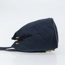 CELINE Circle Shoulder Bag Nylon Leather Navy Gold Auth 156729-4