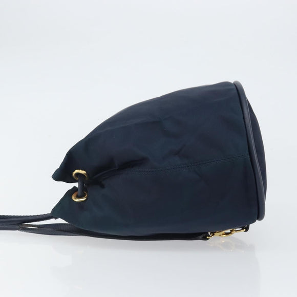 CELINE Circle Shoulder Bag Nylon Leather Navy Gold Auth 156729