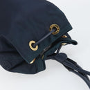 CELINE Circle Shoulder Bag Nylon Leather Navy Gold Auth 156729-6