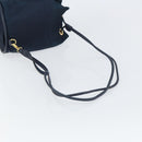 CELINE Circle Shoulder Bag Nylon Leather Navy Gold Auth 156729-7